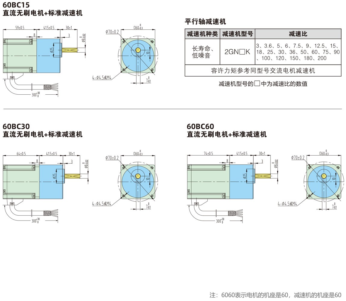 6060系列直流無刷減速電機尺寸圖