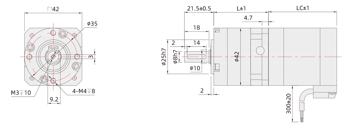 42mm-PLE行星減速無刷電機(jī)尺寸圖