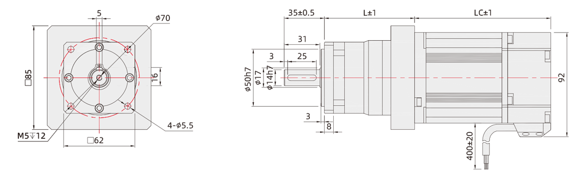 80mm-PF60行星減速無(wú)刷電機(jī)尺寸圖